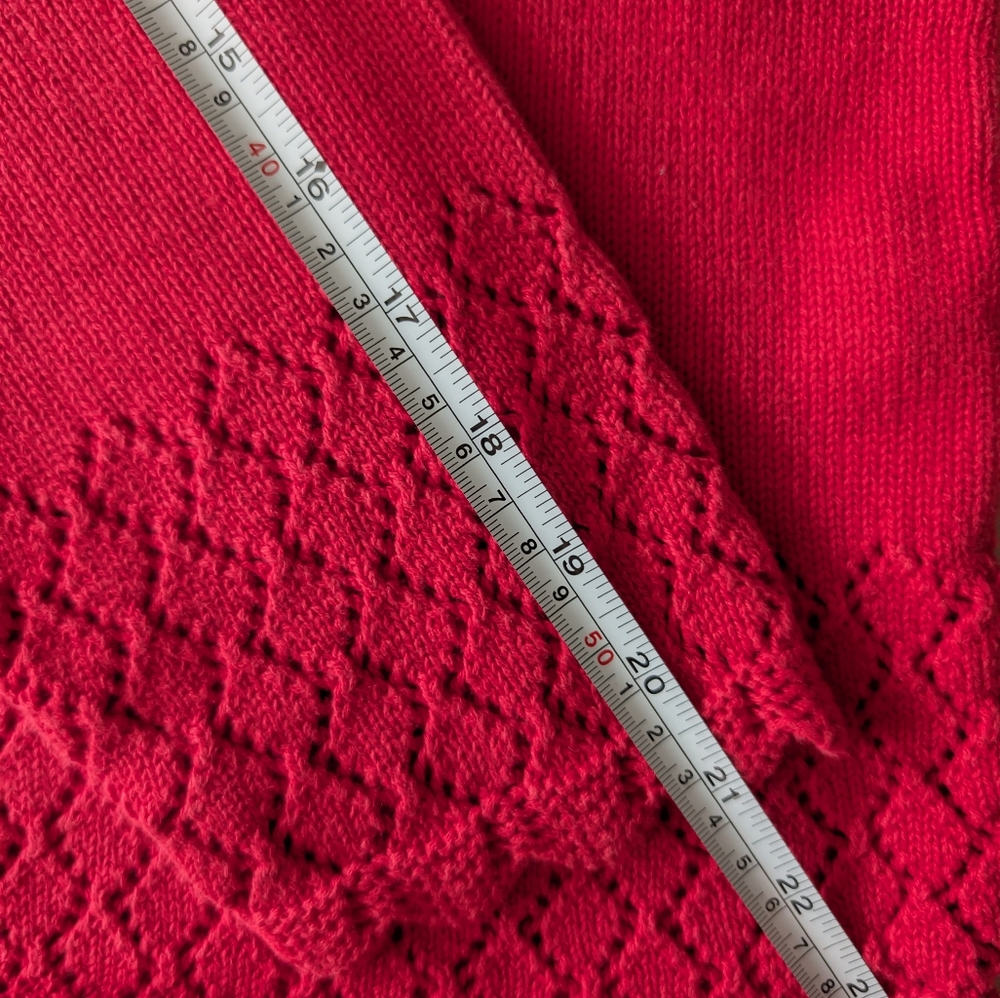 Vintage Villager Red Pointelle Knit Scalloped Edge Pullover Cotton Sweater MP image 10